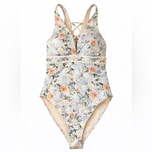 Aqua Blu Floral One-Piece Swimsuit in Light Blue and Peach